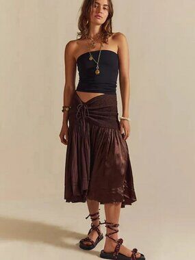 Free People FP One Maya Convertible Midi Skirt Smocked Pull-on Tie Dress M